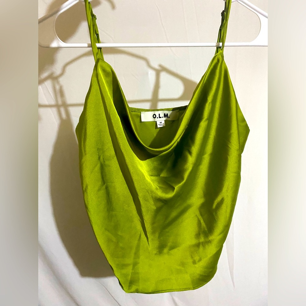 O.L.M green silky strap shirt